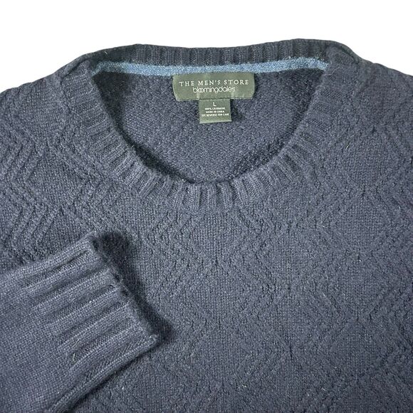 The Mens Store Cashmere Sweater Large Navy Cable Knit Crewneck Bloomingdales - Picture 1 of 9